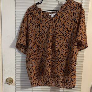 Nine West Brown and Black Leopard Patterned Blouse Size XXL